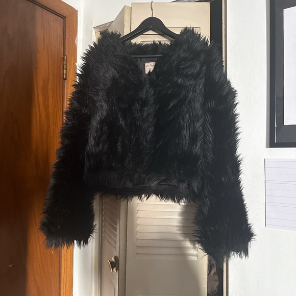 Free People Black Faux Fur Jacket - Picture 1 of 4